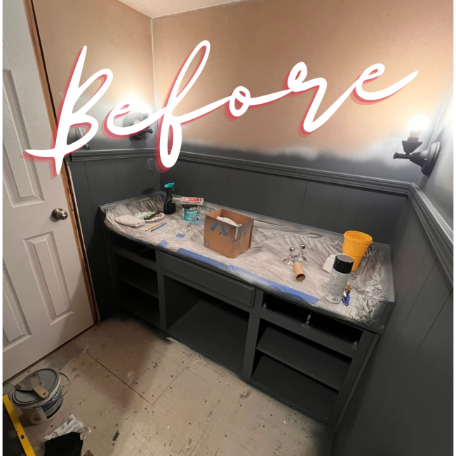 bathroom remodel part 3- before in grey painted walls
