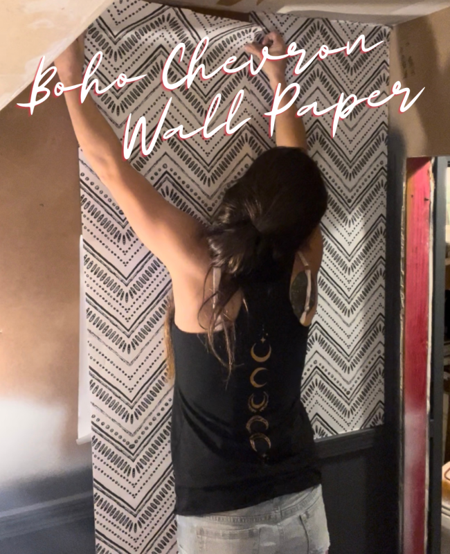 bathroom remodel part 3-boho chevron wallpaper install