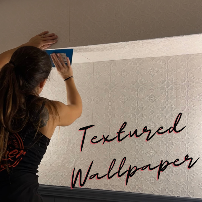 bathroom remodel part 3-textured wallpaper install