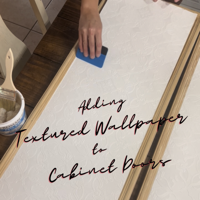 guest bathroom remodel_ part 4- adding textured wallpaper to cabinet doors